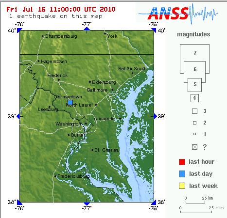 The U.S. Geological Survey map depicting the Washington area quake.