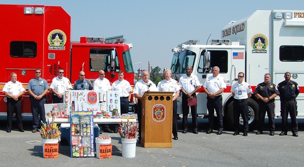 Fire chiefs throughout the Washington area gathered June 21, 2012 in Maryland to speak about the dangers of illegal fireworks. (Submitted photo)