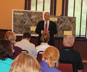 Prince William Supervisor Martin Nohe, who also serves as Chairman of the Northern Virginia Transportation Authority, identifies priority traffic and transit projects in the region. [Uriah Kiser / Potomac Local News]