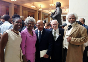 Fannie W. Fitzgerald and family join Congressman John Lewis, D, Ga., and Gerry Connolly, D - Fairfax, Prince William an actor portraying Frederick Douglass at the U.S. Capitol Visitor Center on Wednesday. [Photo: Submitted]