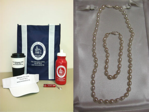 Manassas Utilities customers will be entered to win several free goodies, including a string of pearls, as the utility agency prepares to celebrate it’s 100th anniversary this fall. [Submitted photos]