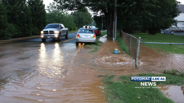 A fire hydrant on Barrett Heights Road in North Stafford was destroyed after his was hit by a sedan. [Uriah Kiser / Potomac Local News]