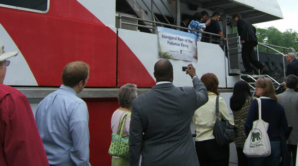 Passengers in Woodbridge board a test run of a passenger ferry service along the Potomac River in 2009. [Photo: Supervisor Frank Principi]
