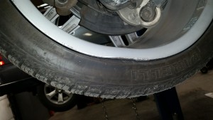 Mercedes wheel bent from hitting a pothole also effects the shocks and struts.