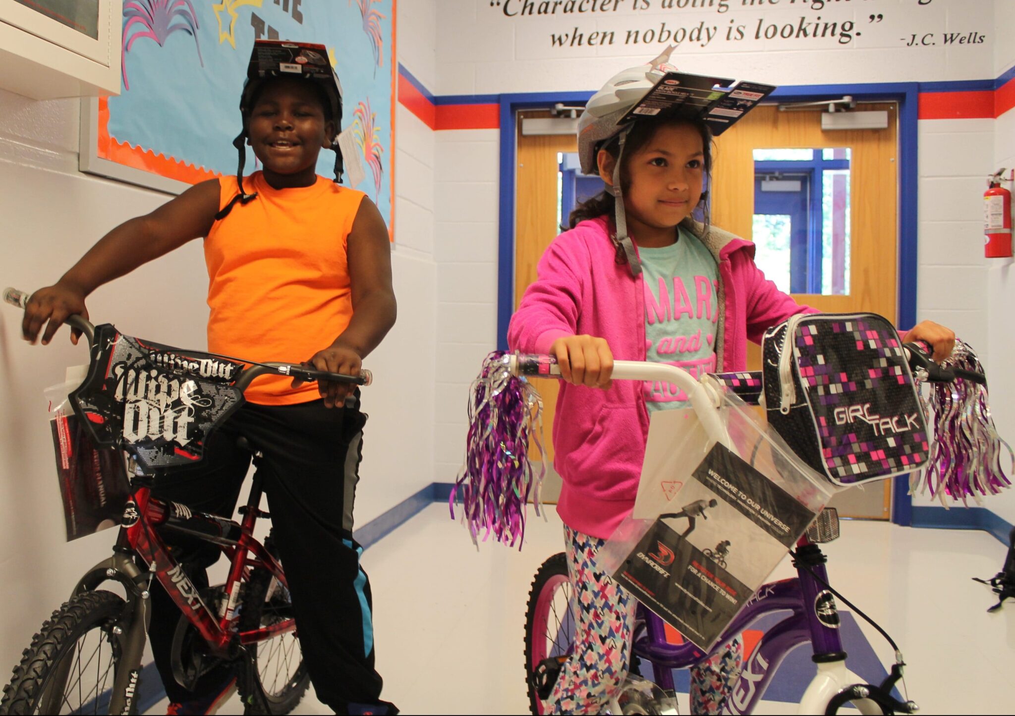 2 children at Dumfries Elementary School get bicycles on Bike to Work Day