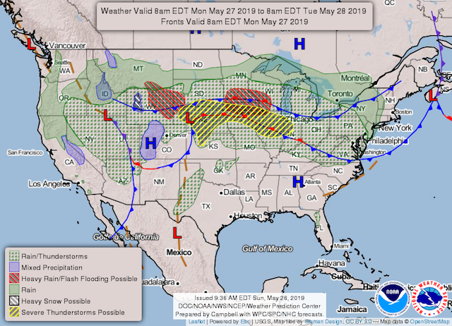 A chance of showers and thunderstorms
