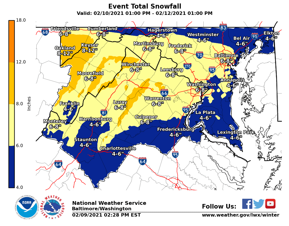 5 to 8 inches of snow possible Wednesday into Thursday