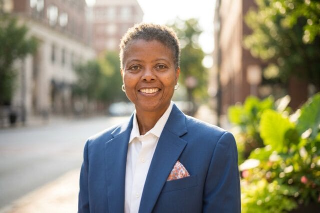 Official portrait of Erris Dunston in a blue blazer, named Stafford County deputy county administrator