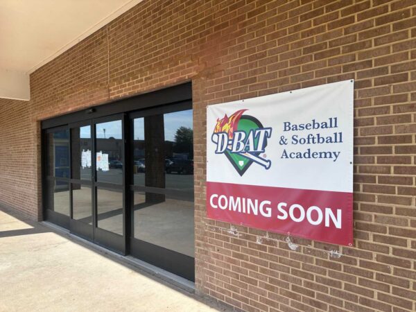 D-BAT Baseball & Softball Academy coming soon banner at The Shops of England Run in Stafford County