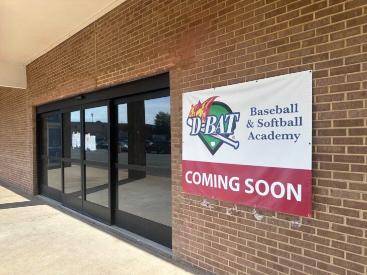 D-BAT Baseball & Softball Academy coming soon banner at The Shops of England Run in Stafford County
