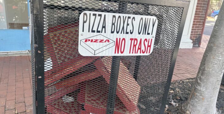 Pizza boxes only recycling bin in Fredericksburg