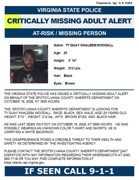 Critically Missing Adult Alert flier for Ty’Quay Khaleem Woodall