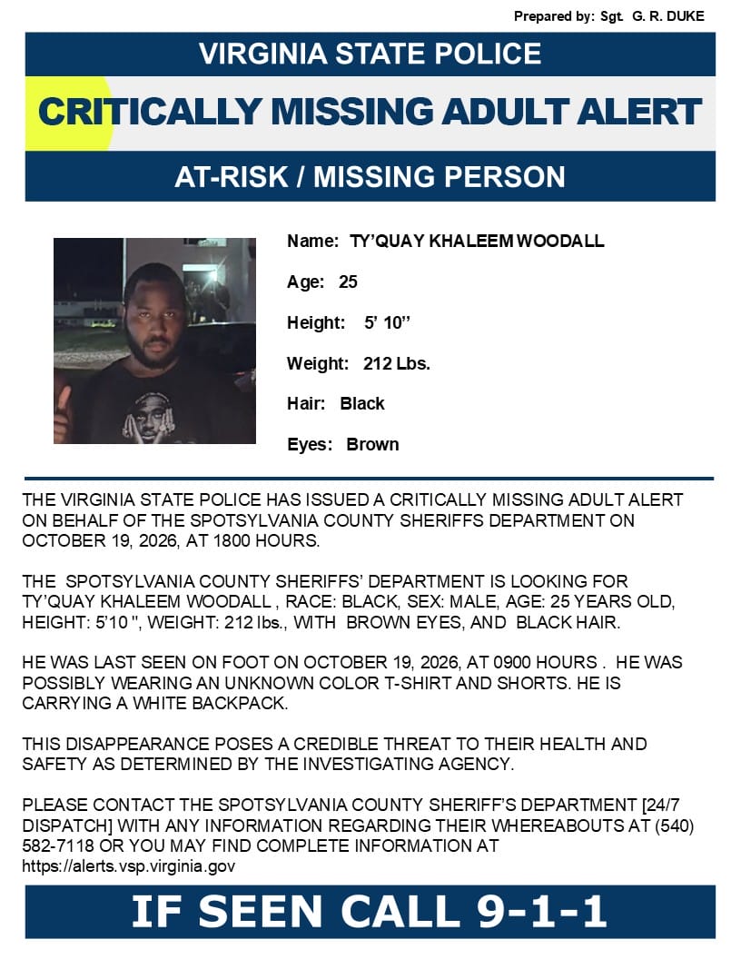 Critically Missing Adult Alert flier for Ty’Quay Khaleem Woodall