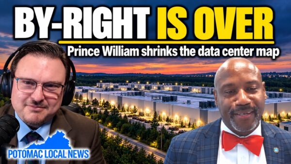 Potomac Local News podcast thumbnail. Uriah Kiser and Neabsco Supervisor Victor Angry, with the headline By-right is over, Prince William shrinks the data center map.