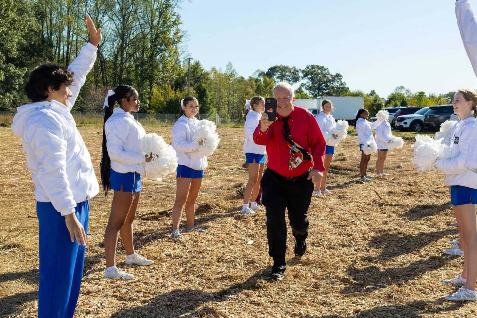 Cheerleaders at the site.