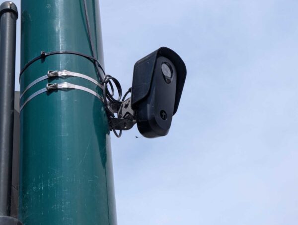 A Flock Safety license plate reader camera