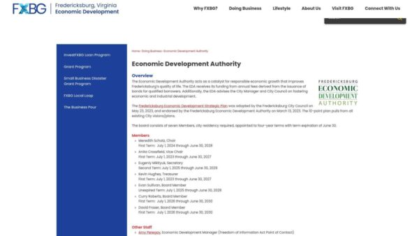 City of Fredericksburg Economic Development Authority website