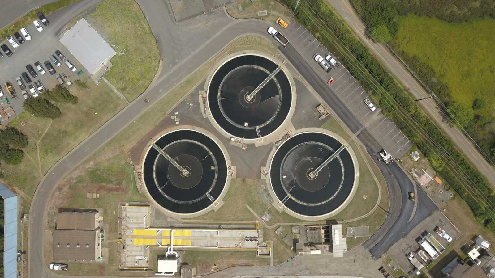 Clarifier tanks at a wastewater treatment plant