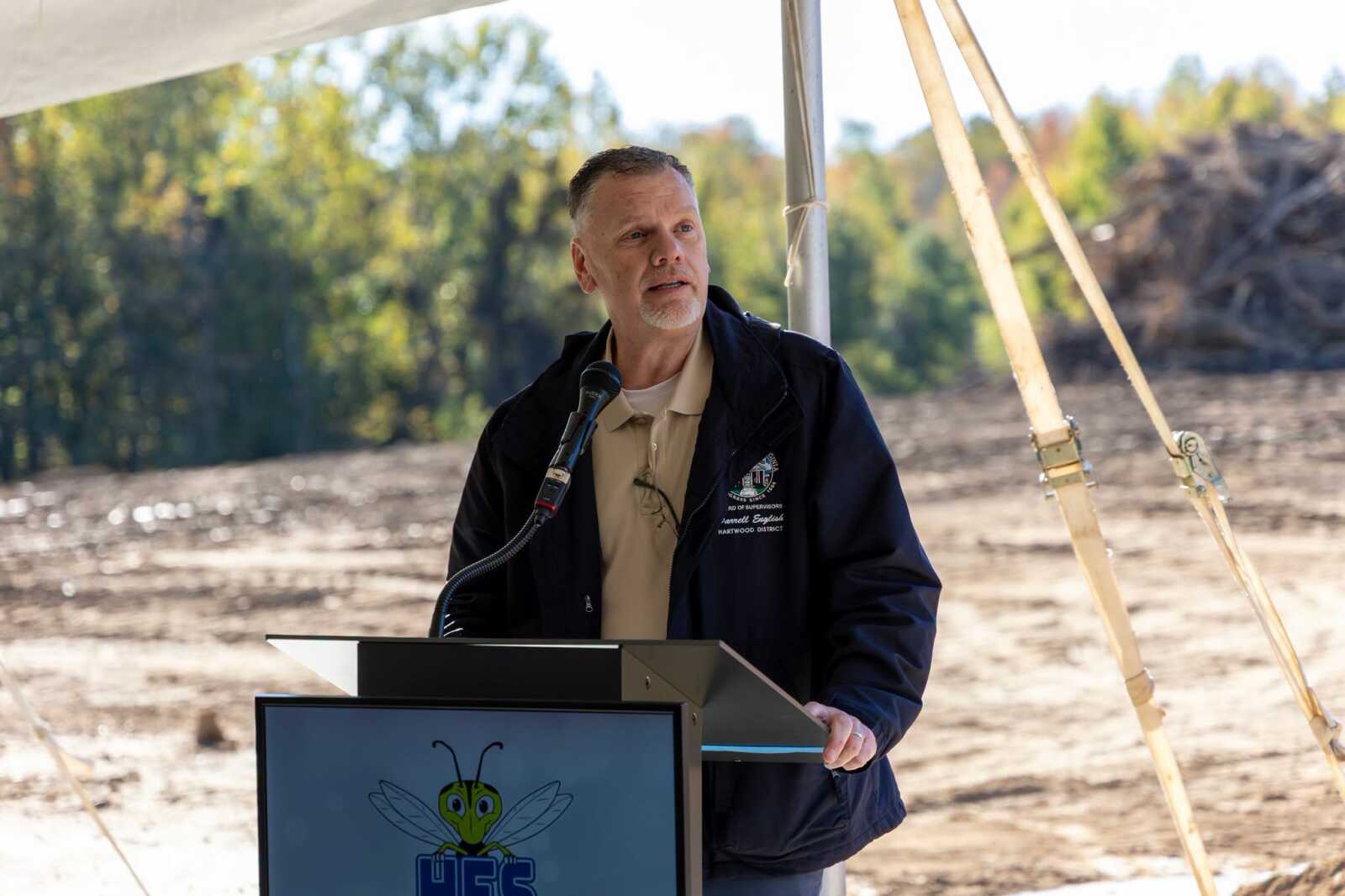 Hartwood District Supervisor Darrell English speaks at the groundbreaking.